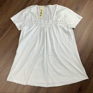 NWT SMX Women’s White XL Short Sleeve Top w Lace Trim